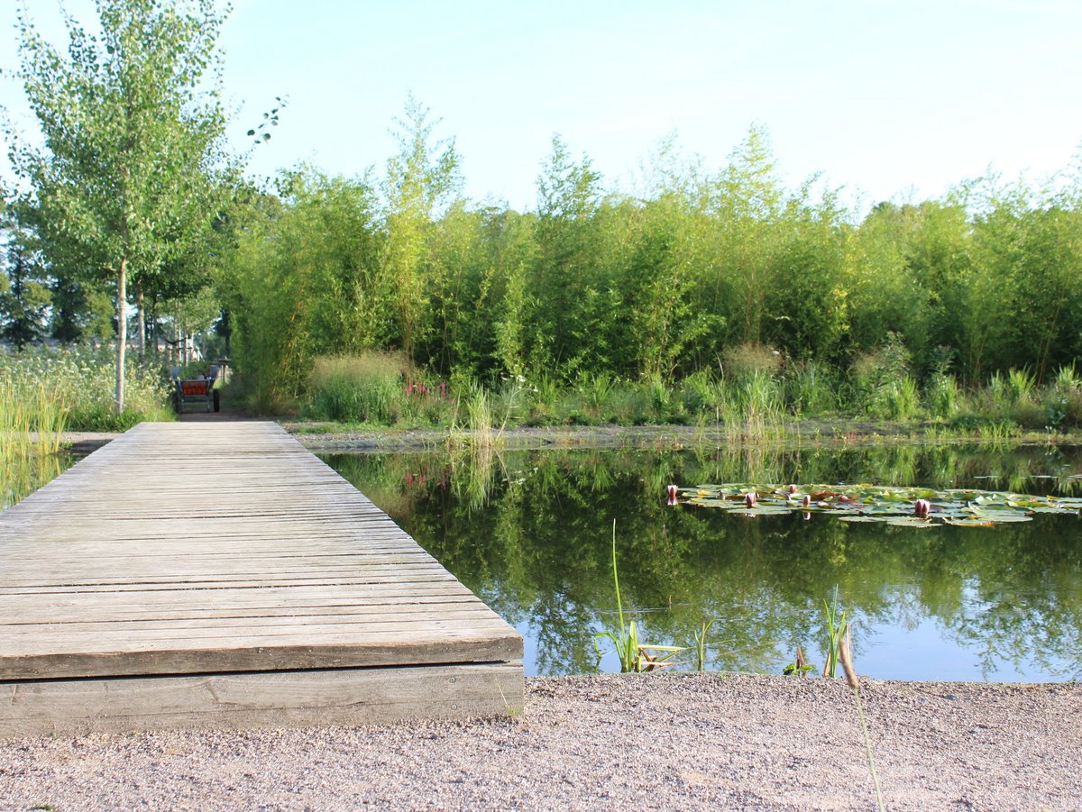 Teich mit Steg im Garten der Stille